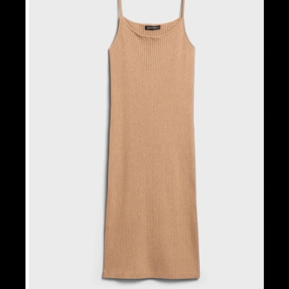 BANANA REPUBLIC Beige Ribbed Camisole Strappy Sleeve Fitted Dress Small  $129 - Picture 2 of 10